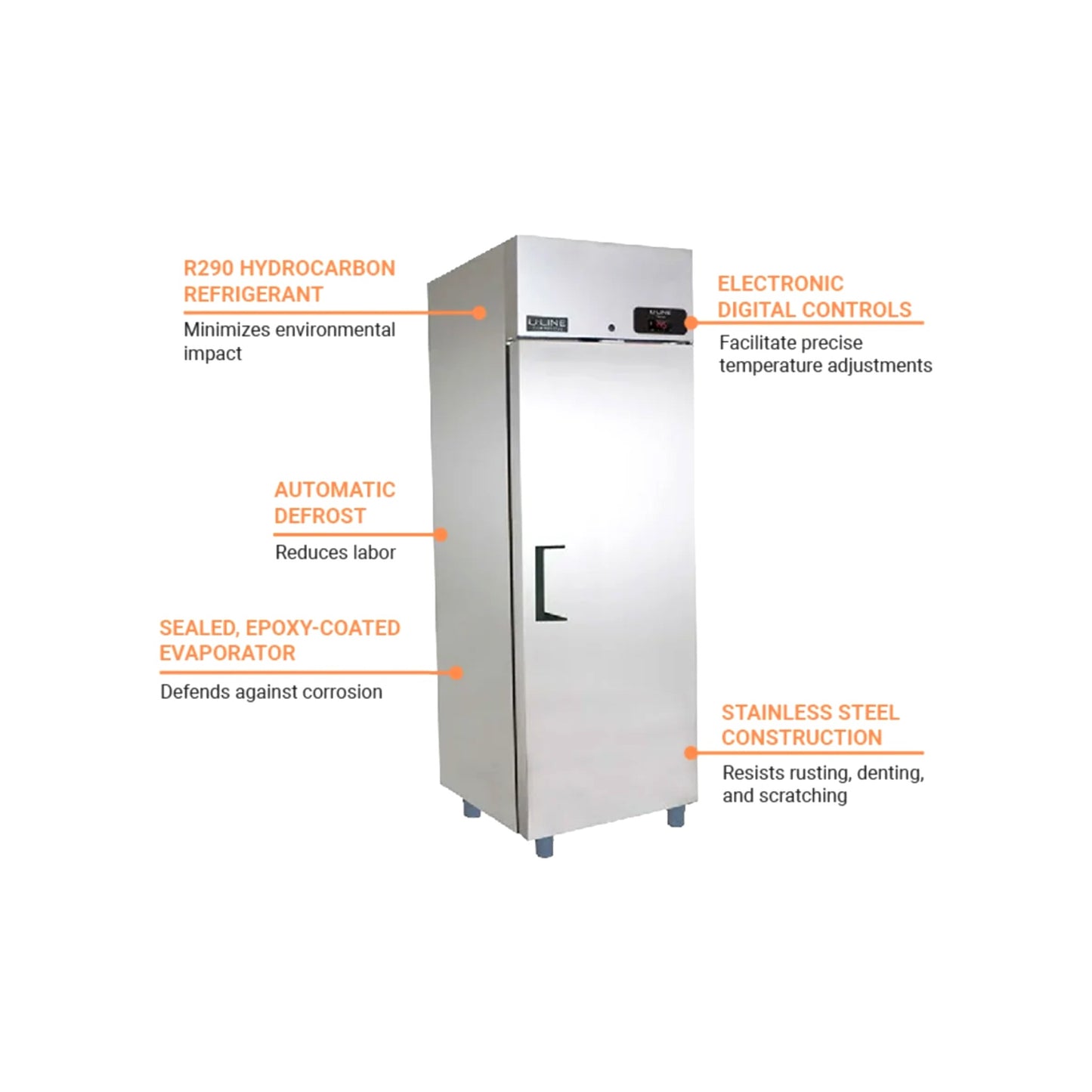 U-Line UCRE427-SS01A Reach-In Refrigerator – 23 cu. ft. One-Section Commercial Cooler