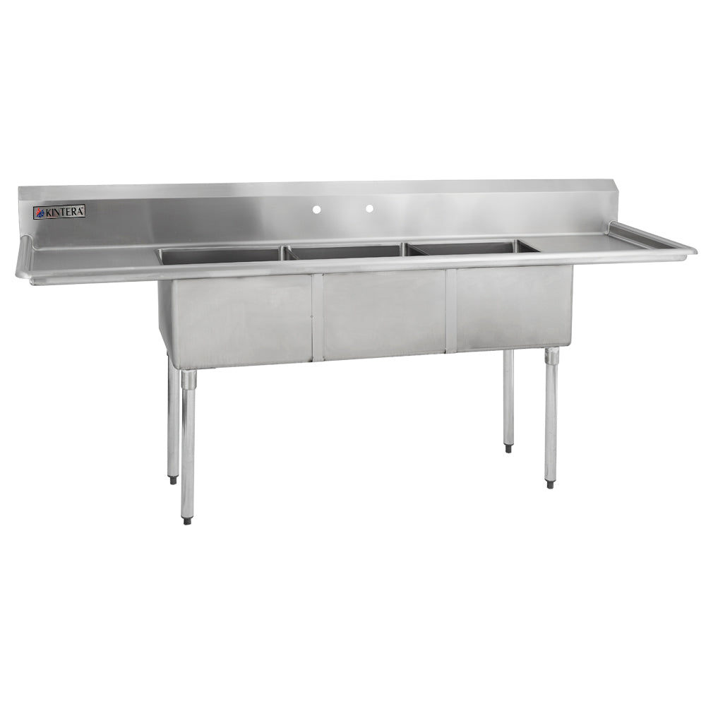 KINTERA KES3C1515-215 Three-Compartment Economy Sink – 75″ Stainless Steel Commercial Sink