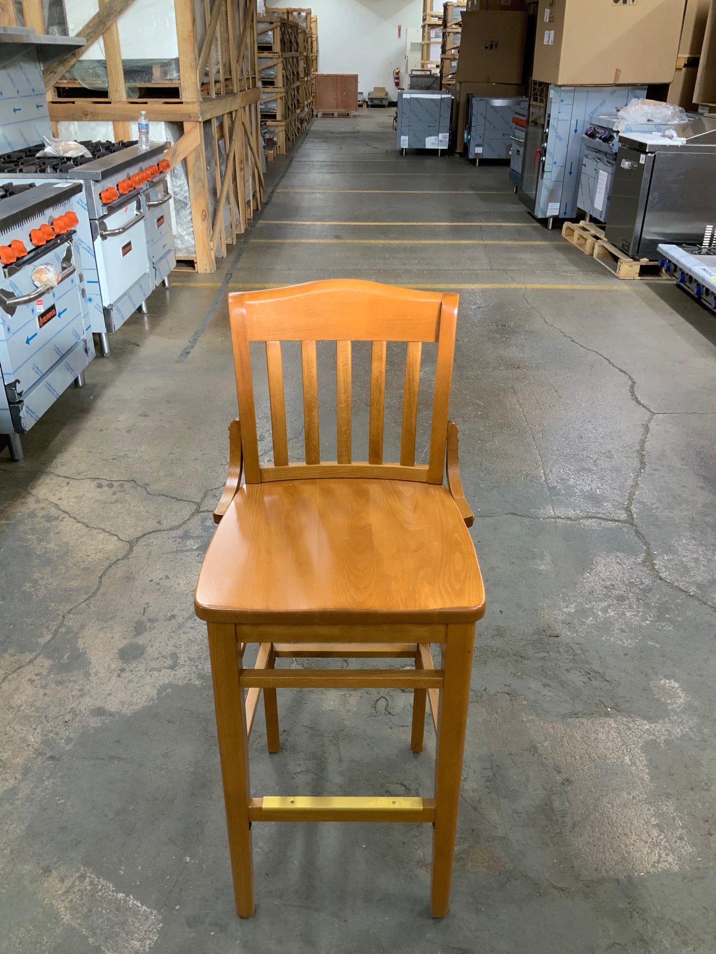 M. Deitz & Sons Cherry Finished Schoolhouse Bar Stool with Wood Saddle Seat