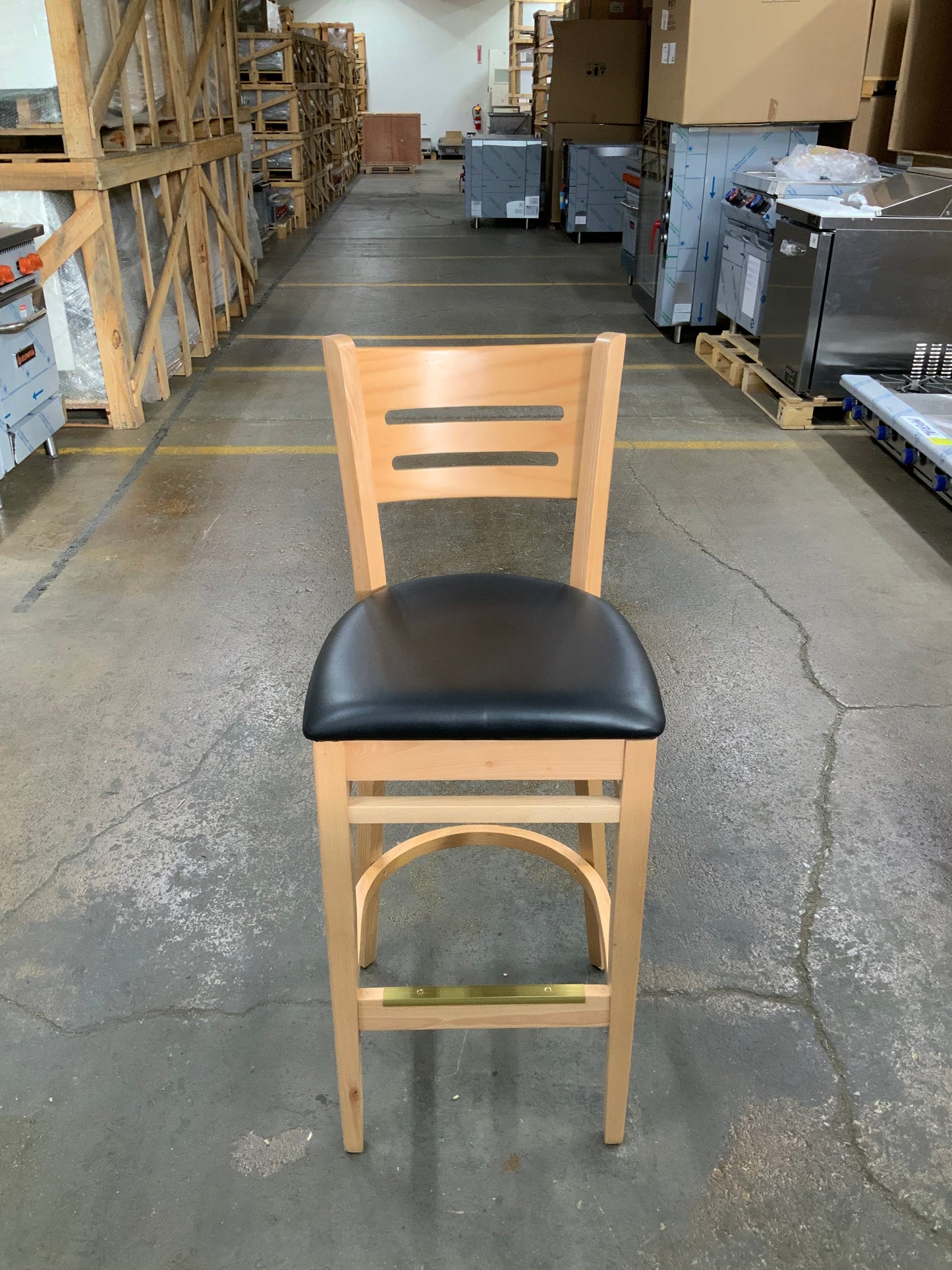 M. Deitz & Sons Natural Finished Bar Stool with Black Vinyl Padded Seat
