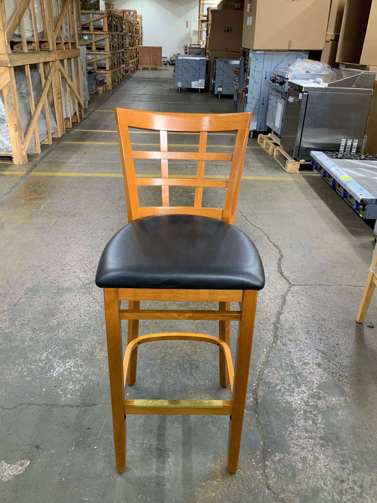 M. Deitz & Sons Cherry Finished Bar Stool with Black Vinyl Padded Seat