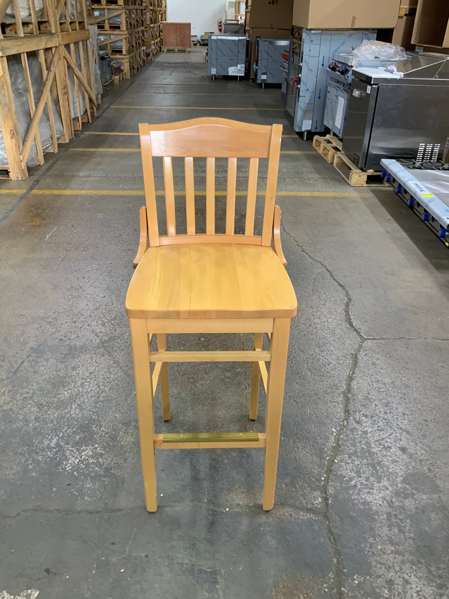 M. Deitz & Sons Natural Finished Schoolhouse Bar Stool with Wood Saddle Seat
