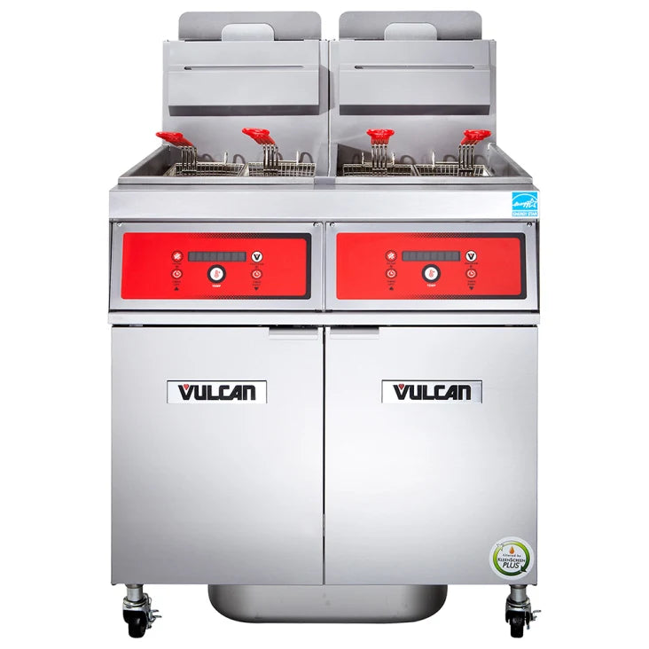 Vulcan 2VK65DF-1 PowerFry5 Dual-Tank Gas Fryer – 130-140 lb Floor Fryer System