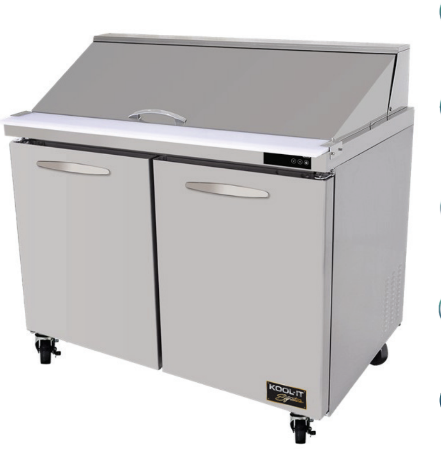Kool-It KSTM-48-2 48″ Mega Top Sandwich & Salad Prep Table – 2 Door Refrigerated Base