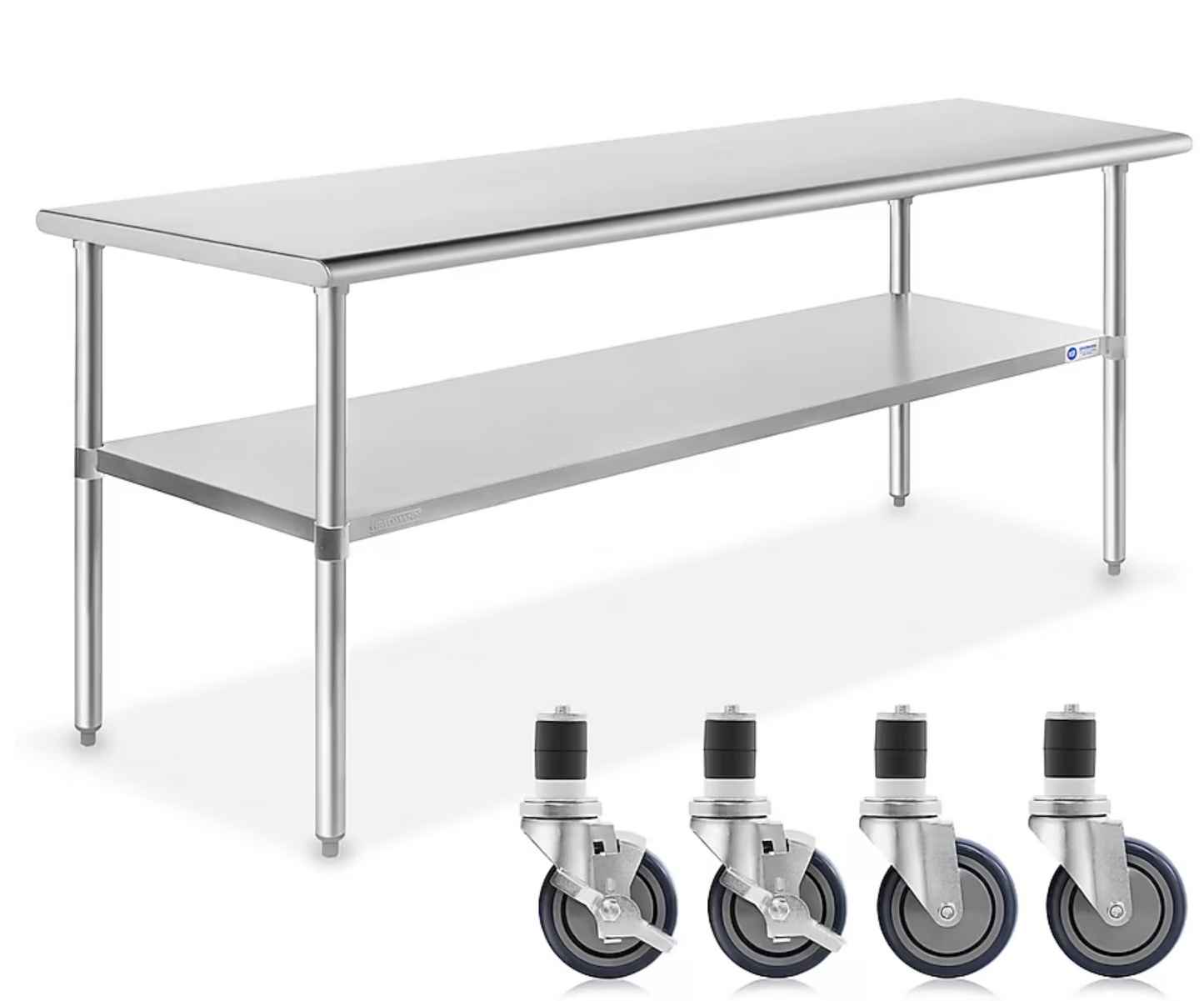 Gridmann GR07-WT2472+CT4W Stainless Steel Work Table – 72” x 24” w/ Casters