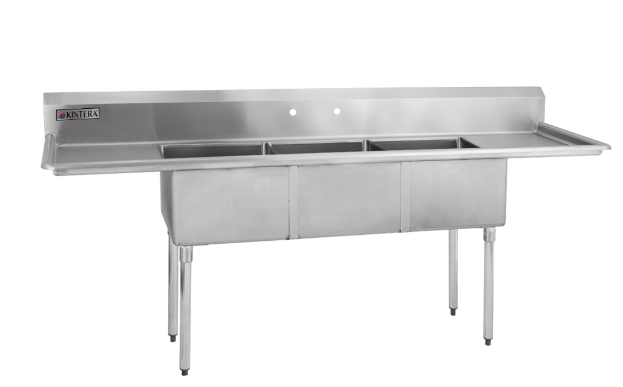 Kintera KHS3C1824S Stainless Steel Deep 3-Compartment Sink – 90” x 30” Commercial Sink