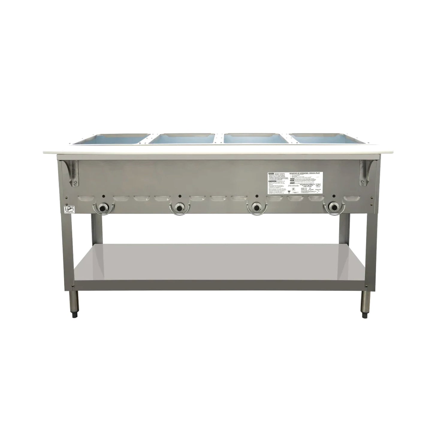 Duke 304 58 3/8″ Hot Food Steam Table with (4) Wells & Cutting Board (Natural Gas)