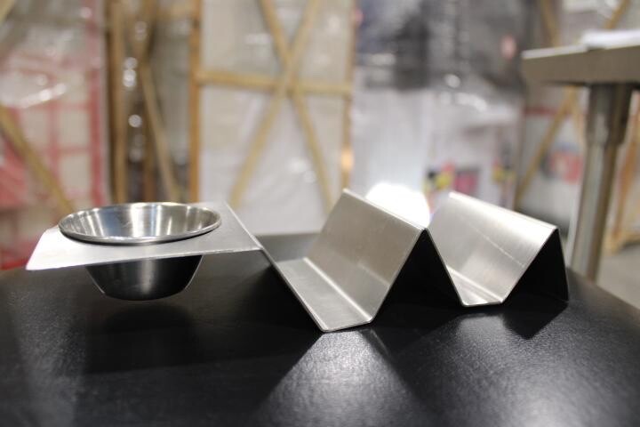 (4) NEW Stainless Steel Taco Holder with Sauce Cup
