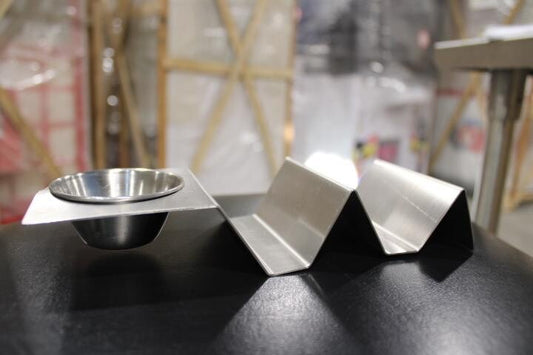 (4) NEW Stainless Steel Taco Holder with Sauce Cup