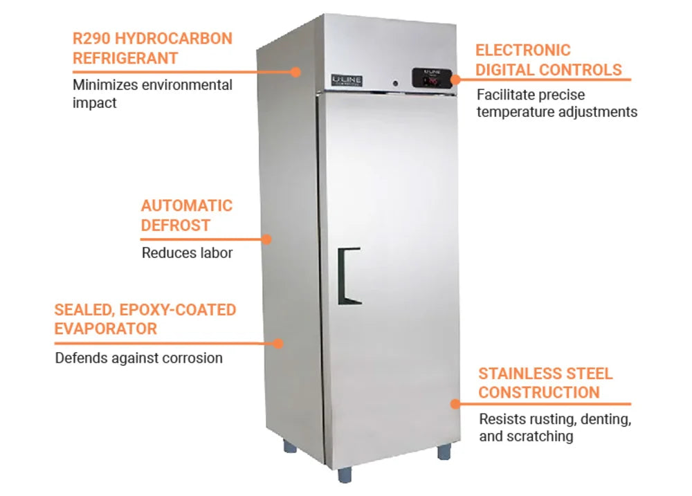 U-Line UCRE427-SS01A Reach-In Refrigerator – 23 cu. ft. One-Section Commercial Cooler