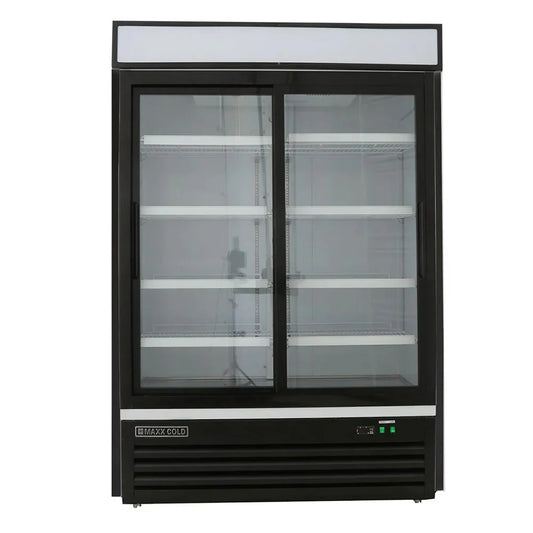 Maxx Cold MXM2-48RHC 54” Two-Section Glass Door Merchandiser Refrigerator – 48 Cu. Ft.