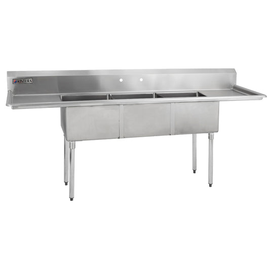 KINTERA KES3C1515-215 Three-Compartment Economy Sink – 75″ Stainless Steel Commercial Sink