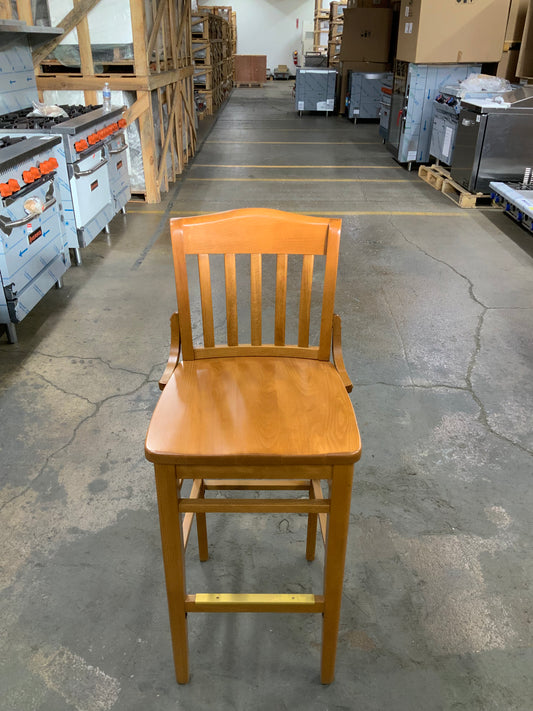 M. Deitz &amp; Sons Cherry Finished Schoolhouse Bar Stool with Wood Saddle Seat