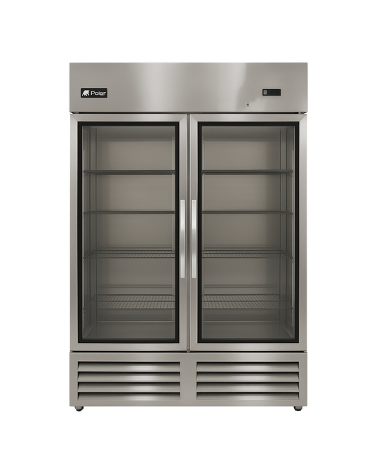 Polar PB54RG Commercial Reach-In Refrigerator – 54 Cu. Ft. Glass Door Bottom-Mount Cooler