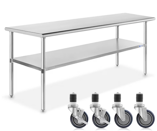 Gridmann GR07-WT2472+CT4W Stainless Steel Work Table – 72” x 24” w/ Casters