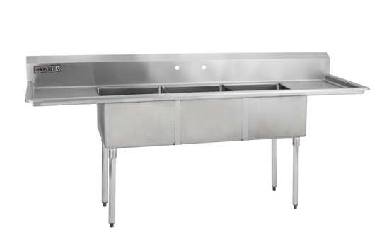 Kintera KHS3C1824S Stainless Steel Deep 3-Compartment Sink – 90” x 30” Commercial Sink