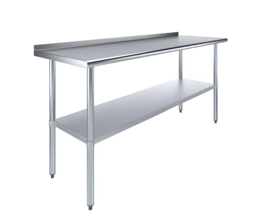 AmGood AMG WT-2472-BS 24" x 72" Stainless Steel Work Table with 1.5" Backsplash