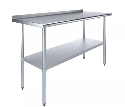 AmGood AMG WT-2460-BS 24" x 60" Stainless Steel Work Table with 1.5" Backsplash